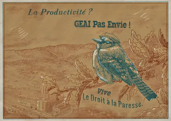 Affiche vintage avec un geai qui ne veut pas travailler